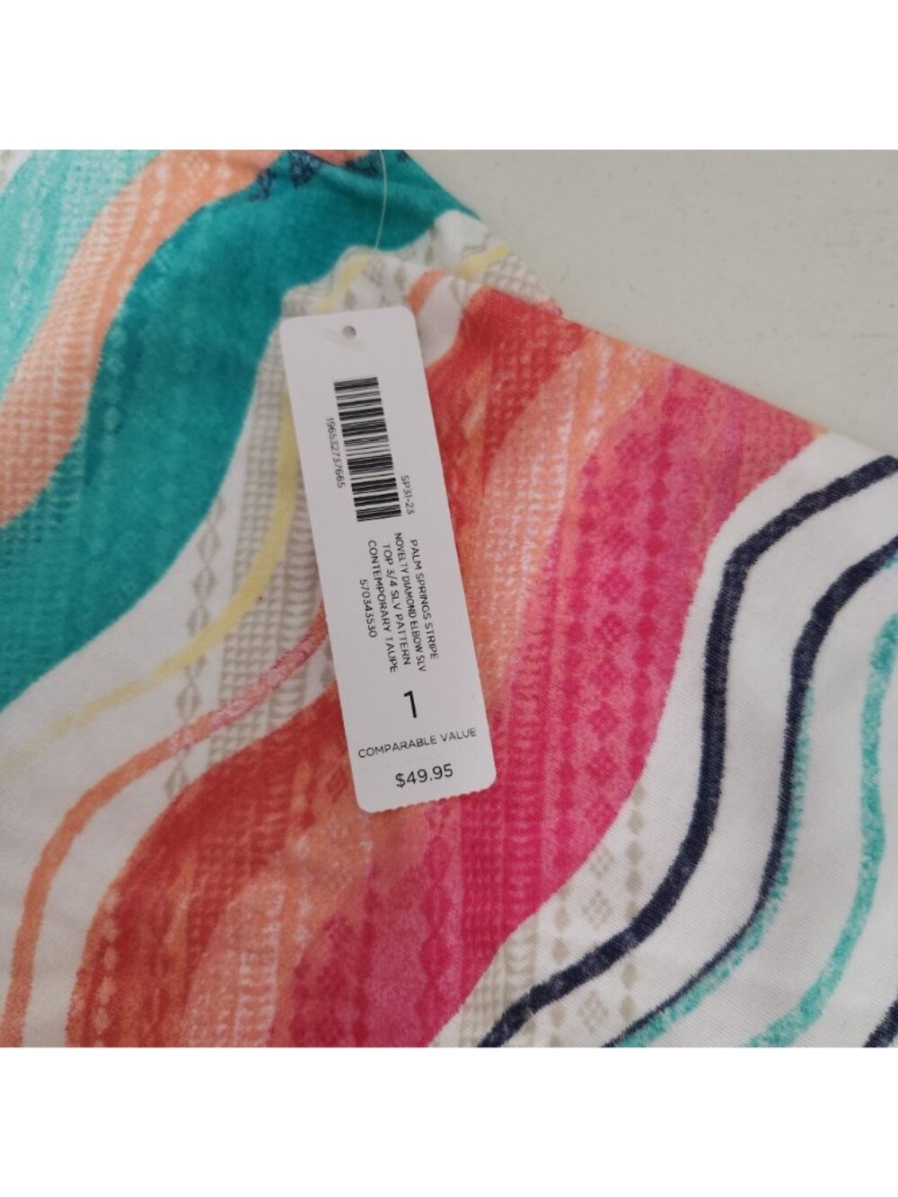 Chicos Multicolor Striped Cutout Sleeve Top Size 1 NWT - Picture 9 of 13